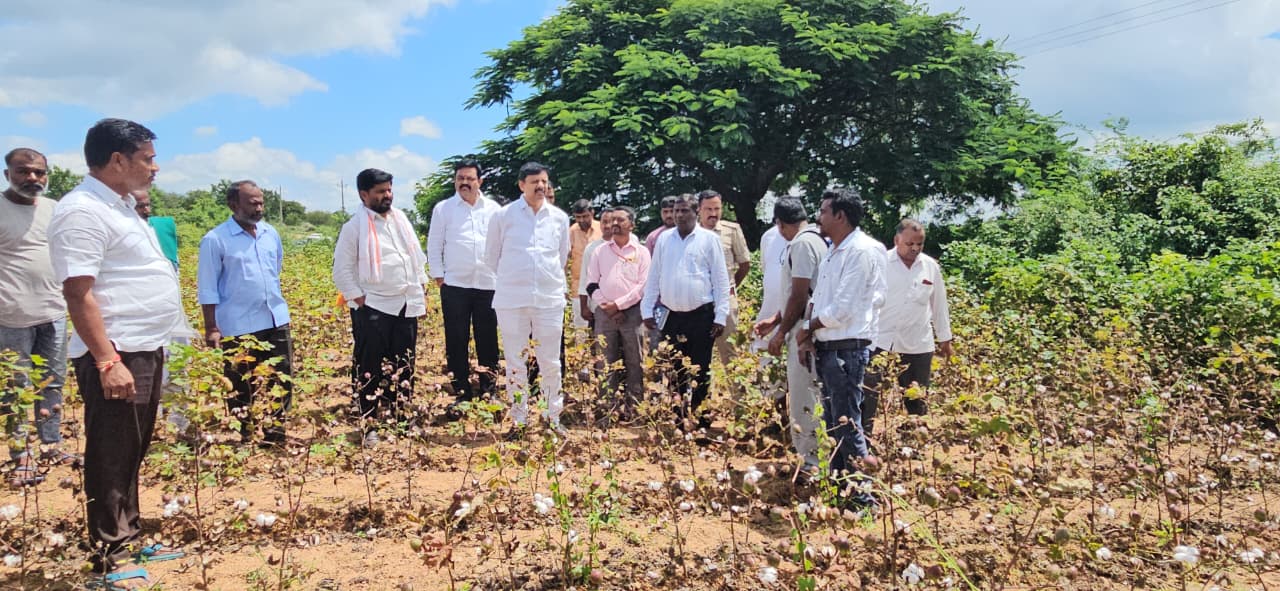 ಹುಣಸಗಿ ತಾಲ್ಲೂಕಿನ ಕೋಟೆಗುಡ್ಡ ಗ್ರಾಮದಲ್ಲಿ ಬೆಳೆ ಹಾನಿ ಪ್ರದೇಶಕ್ಕೆ ಶಾಸಕ ರಾಜಾ ವೇಣುಗೋಪಾಲ್ ನಾಯಕ್ ಭೇಟಿ ನೀಡಿ ಪರಿಶೀಲನೆ ನಡೆಸಿದರು
