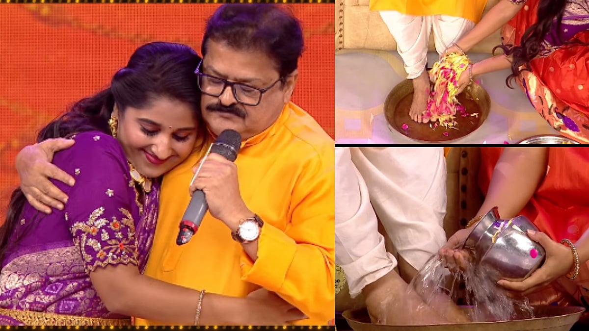 Telugu Kutumbam Awards: ವೇದಿಕೆ ಮೇಲೆ ಮಂಡ್ಯ ರಮೇಶ್ ಪಾದಪೂಜೆ ಮಾಡಿದ ಕನ್ನಡತಿ