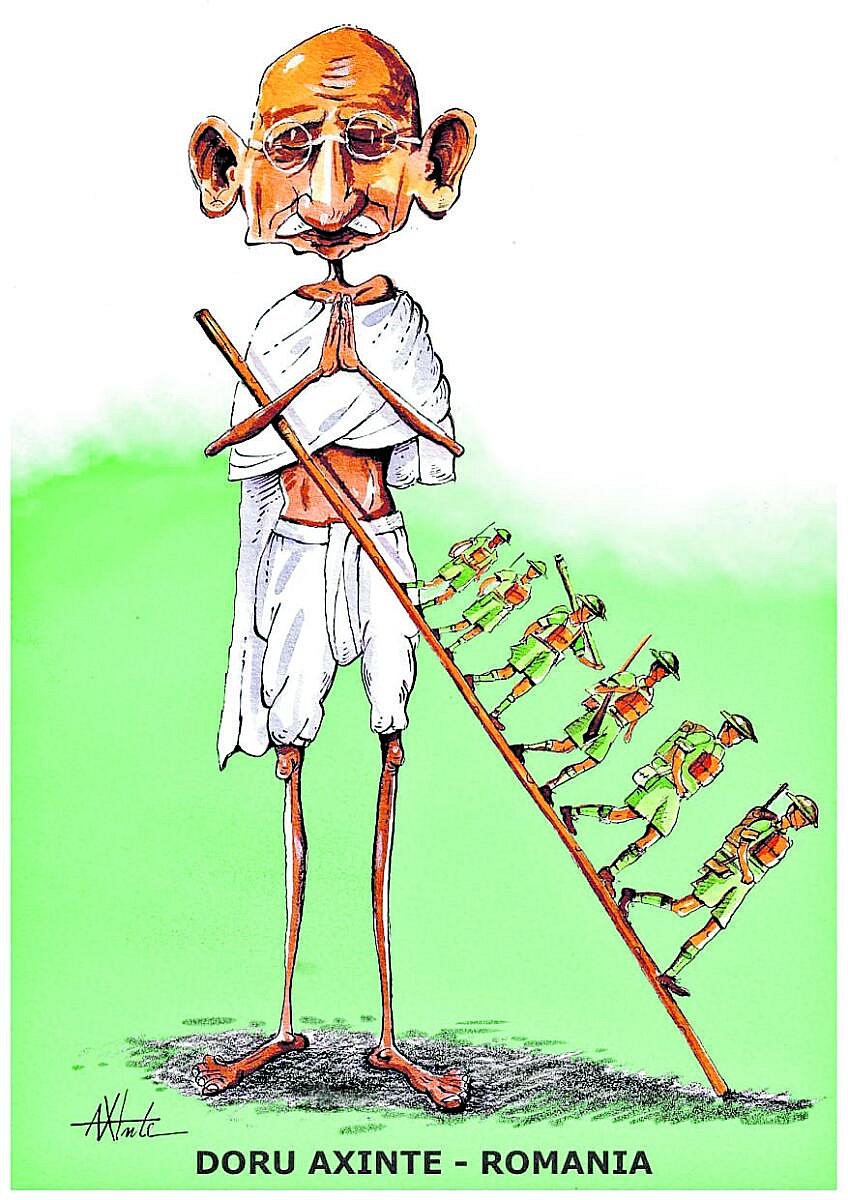 ಗೆರೆಗಳಲ್ಲಿ ಗಾಂಧಿ ನೆರಳು: ವ್ಯಂಗ್ಯ ಚಿತ್ರಕಾರರ ಕಣ್ಣಲ್ಲಿ ಬಾಪೂ