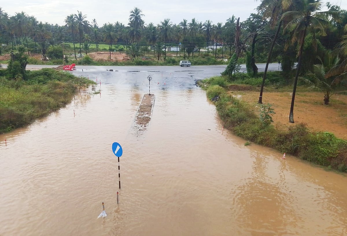 ತಿಪಟೂರು: ಹೆದ್ದಾರಿಯ ಸರ್ವೀಸ್‌ ರಸ್ತೆ ಜಲಾವೃತ- ವಾಹನ ಸವಾರರ ಪರದಾಟ