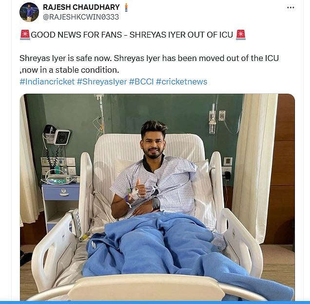 ಫ್ಯಾಕ್ಟ್ ಚೆಕ್: ಶ್ರೇಯಸ್ ಆಸ್ಪತ್ರೆಯ ಮಂಚದ ಮೇಲೆ ಕುಳಿತಿರುವ ಚಿತ್ರ ಹಳೆಯದ್ದು