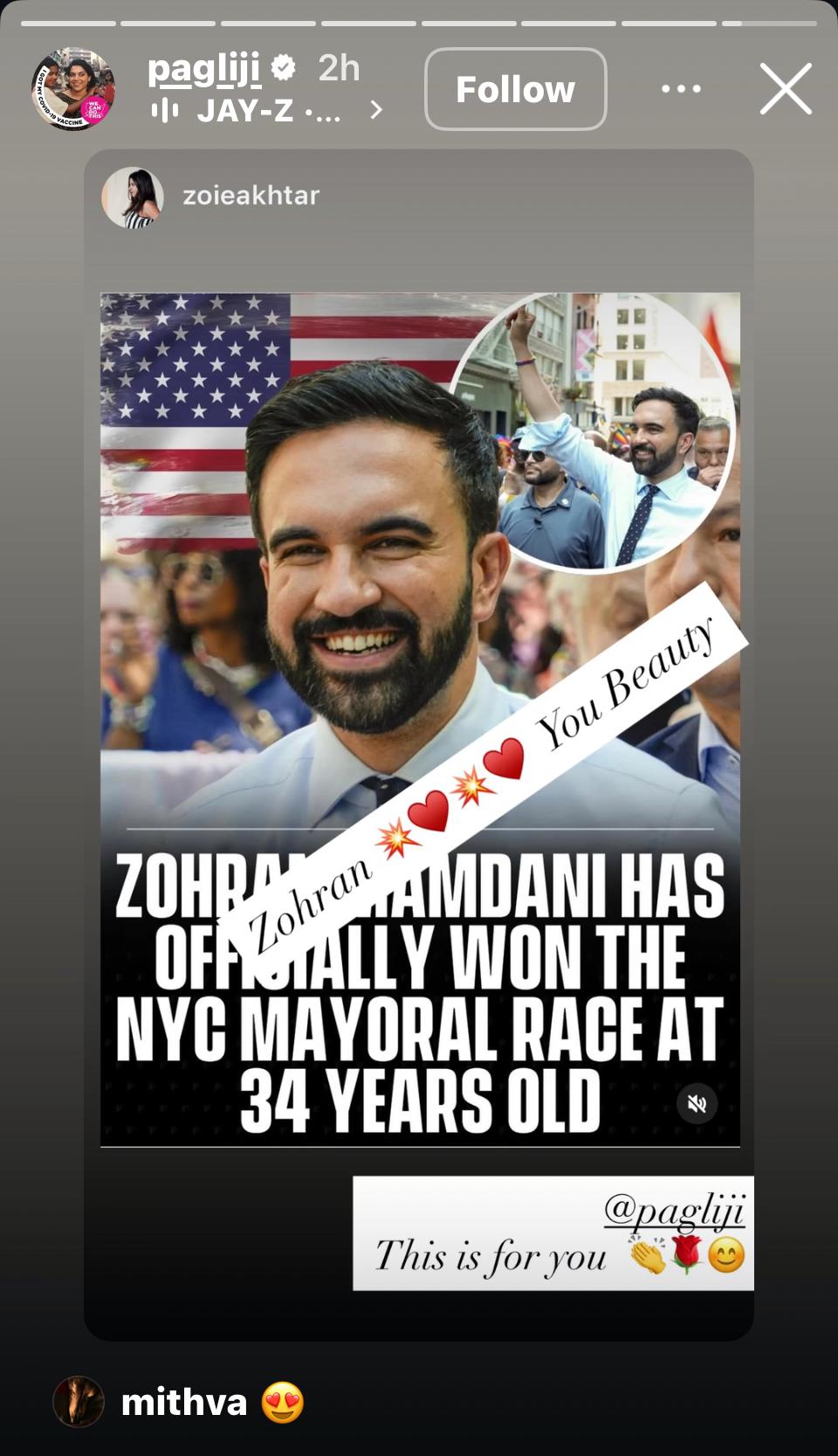 ಜೊಹ್ರಾನ್‌ ಮಮ್ದಾನಿ ಗೆಲುವಿಗೆ ಮೀರಾ ನಾಯರ್ ಅವರ ಪೋಸ್ಟ್