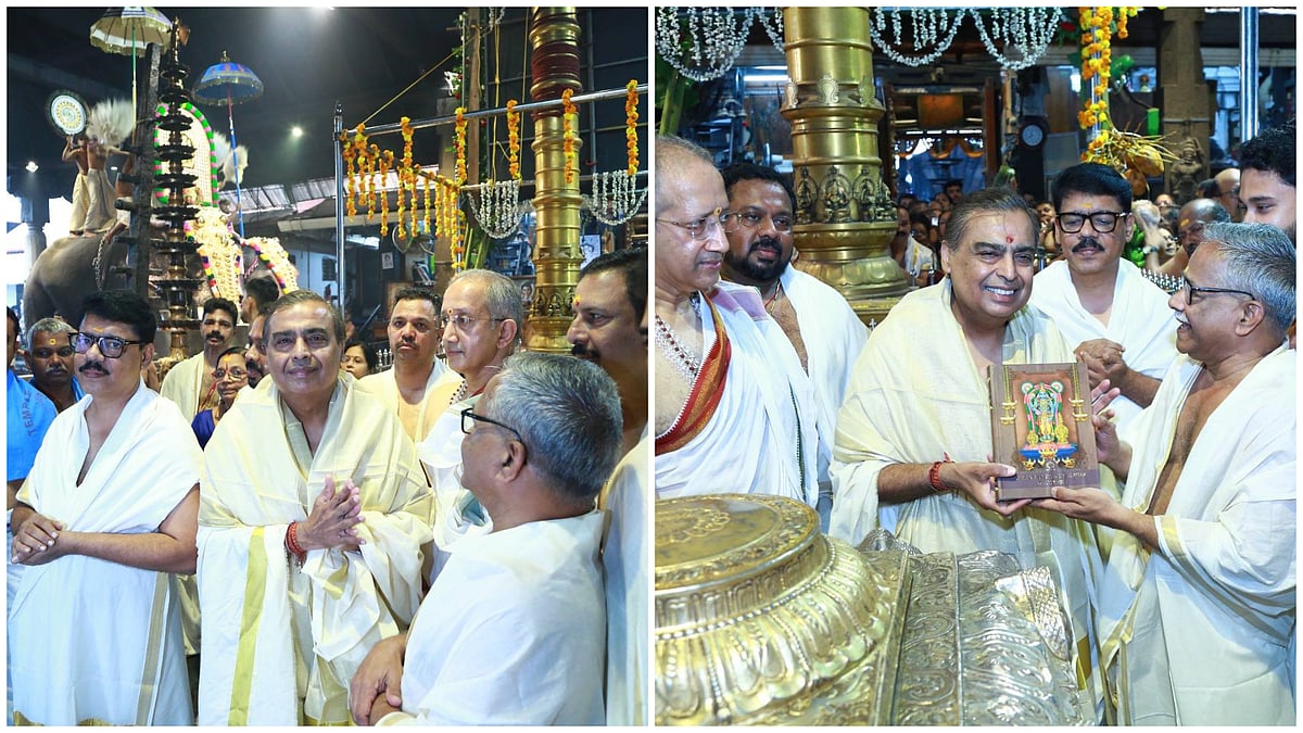 ಗುರುವಾಯೂರು ದೇವಸ್ಥಾನಕ್ಕೆ ಉದ್ಯಮಿ ಮುಕೇಶ್ ಅಂಬಾನಿ ಭೇಟಿ: ₹15 ಕೋಟಿ ದೇಣಿಗೆ