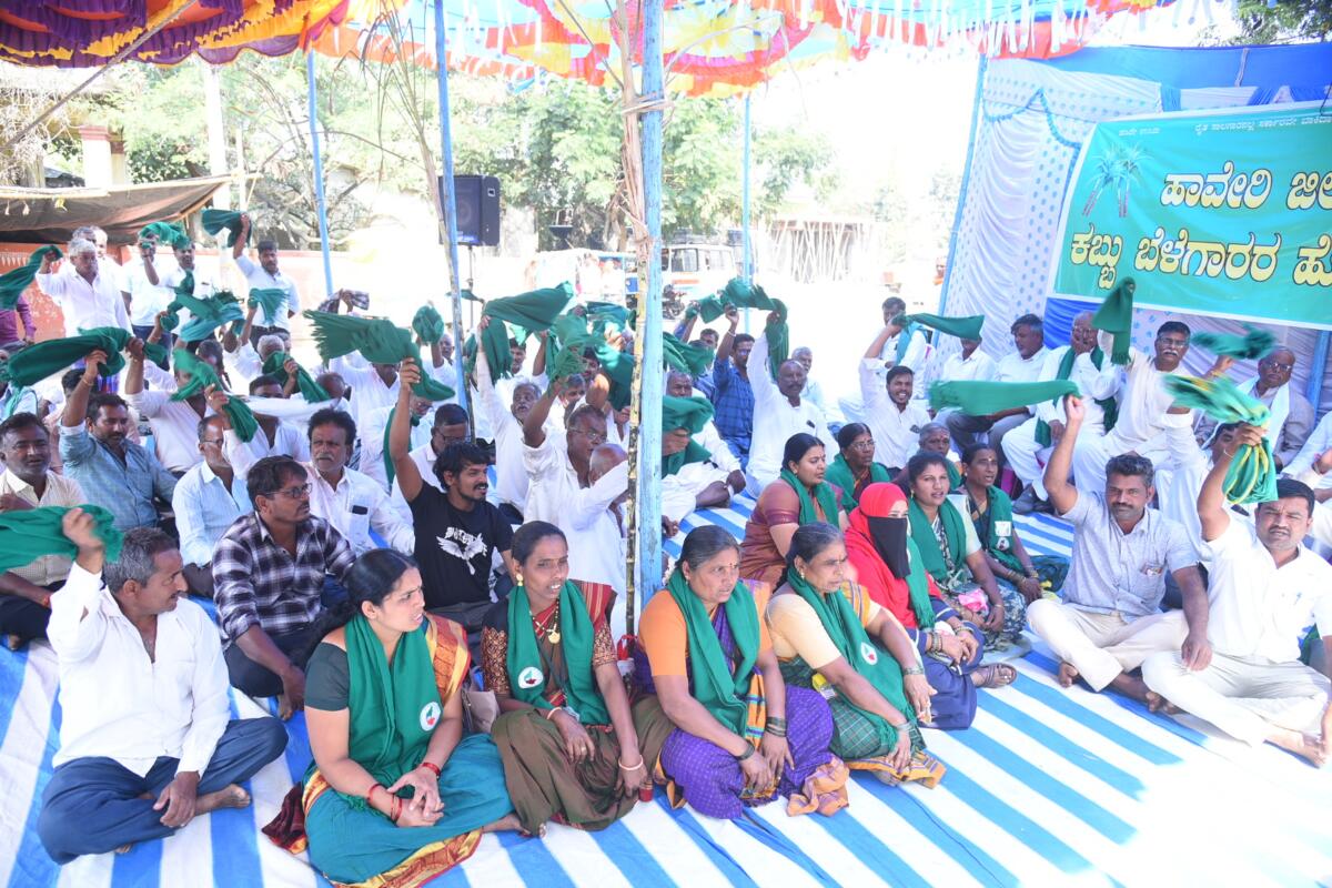 ಹಾವೇರಿಯಲ್ಲಿ ಮಂಗಳವಾರವೂ ಕಬ್ಬು ಬೆಳೆಗಾರರ ಧರಣಿ ಮುಂದುವರೆಯಿತು