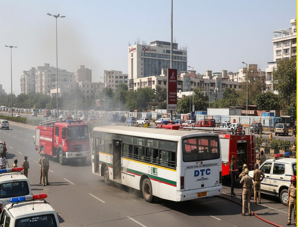 ದೆಹಲಿ | ಬಸ್ ಚಕ್ರ ಸ್ಫೋಟದಿಂದ ಭಾರಿ ಸದ್ದು: ಭಯಭೀತರಾದ ಜನ
