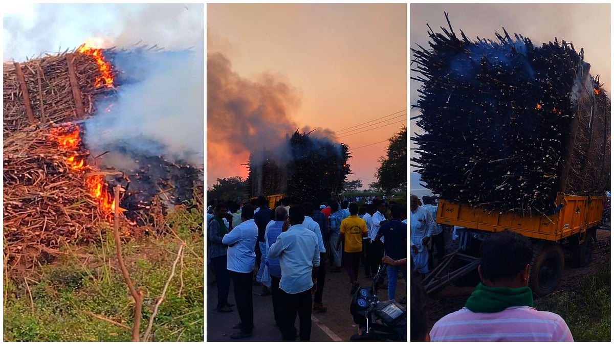 ಮುಧೋಳ ಗೋದಾವರಿ ಶುಗರ್ಸ್‌ನಲ್ಲಿ ಕಬ್ಬು ತುಂಬಿದ್ದ ಟ್ರ್ಯಾಕ್ಟರ್‌ಗಳಿಗೆ ಬೆಂಕಿ!