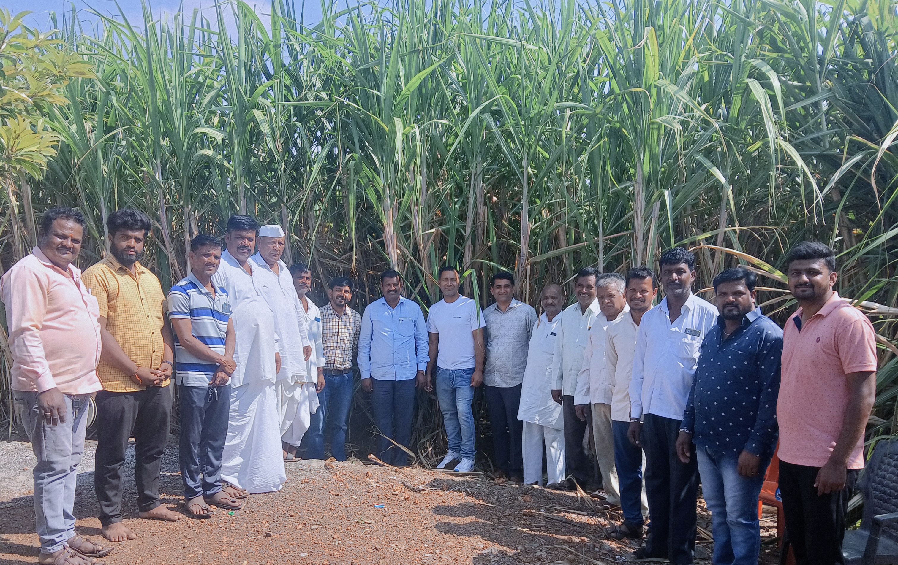 ಗೊಳಸಂಗಿ ಗ್ರಾಮದ ರೈತ ನಾರಾಯಣ ಸಾಳುಂಕೆ ಅವರ ತೋಟದಲ್ಲಿ ಕಬ್ಬು ವೀಕ್ಷಣೆಗೆ ಬಂದ ಛತ್ತಿಸಗಡ್ ರೈತ ಸುಮಿತ ಚರಾಣಾ ಜತೆ ಗೊಳಸಂಗಿಯ ರೈತರು