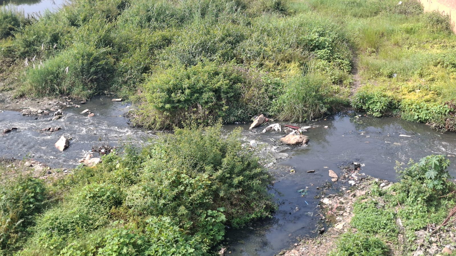 ಭೀಮನಮಡು ಬಳಿ ನದಿಯೊಳಗೆ ಚರಂಡಿ