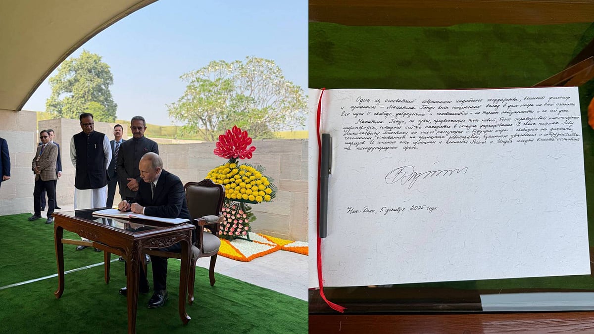 ರಾಜ್‌ಘಾಟ್‌ಗೆ ಪುಟಿನ್ ಭೇಟಿ: ಸಂದರ್ಶಕರ ಪುಸ್ತಕದಲ್ಲಿ ಬರೆದಿದ್ದಿಷ್ಟು...