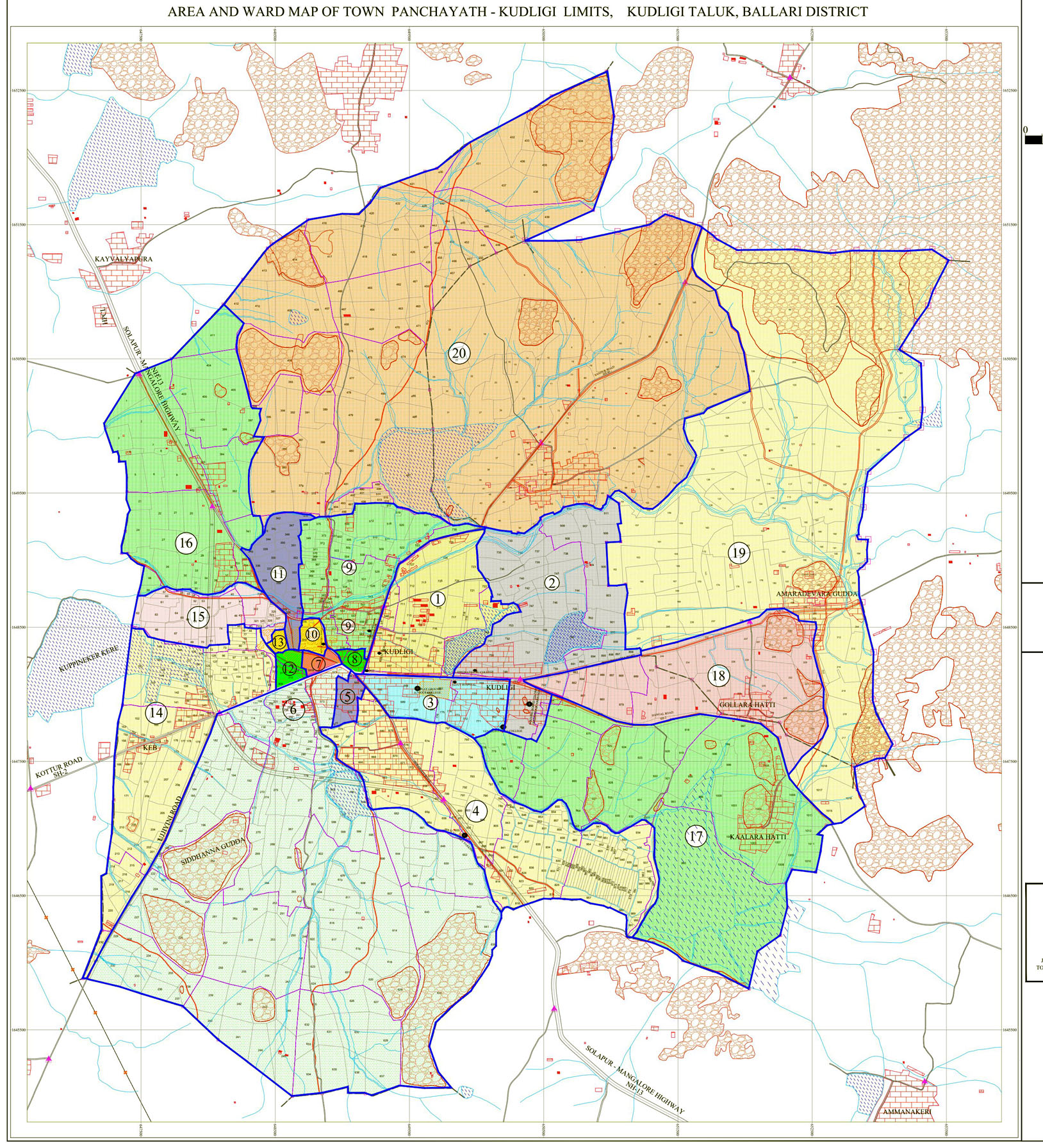 : ಕೂಡ್ಲಿಗಿ ಪಟ್ಟಣ ಪಂಚಾಯ್ತಿ ವ್ಯಾಪ್ತಿ ಮತ್ತು ವಾರ್ಡ್ ನಕಾಶೆ.