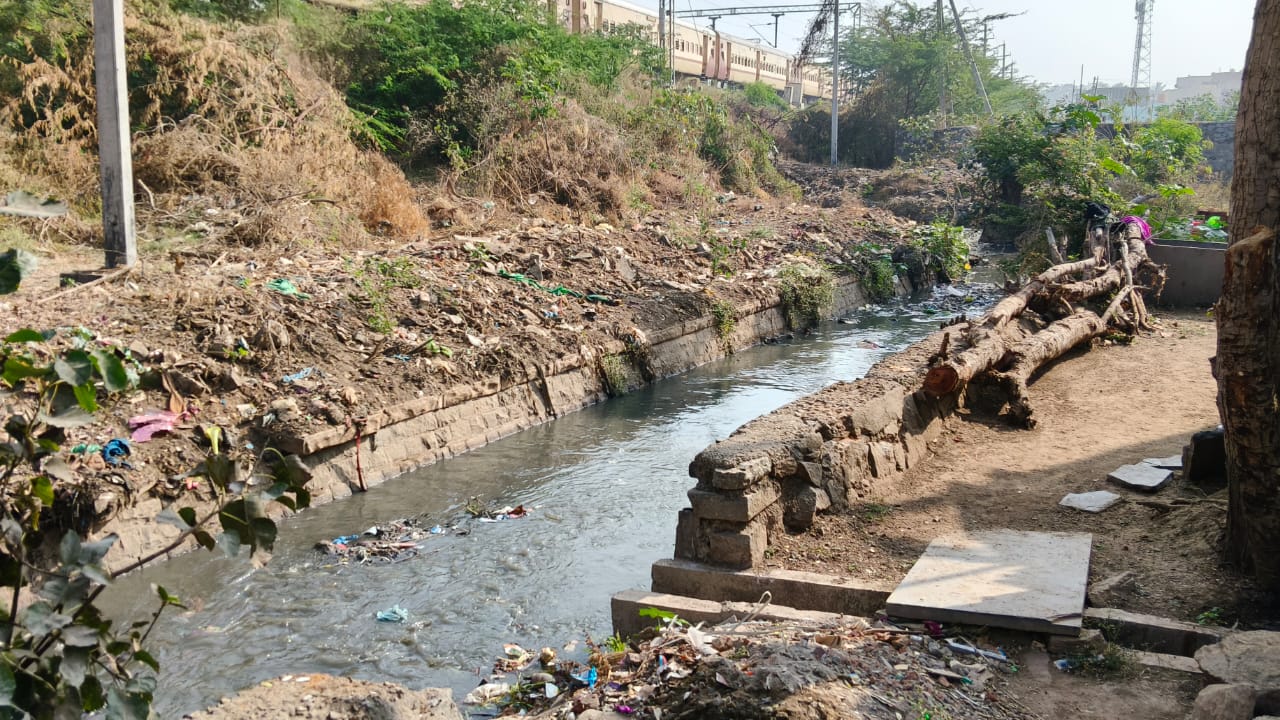 ಗದಗ ನಗರದ ಜನತಾ ಕಾಲೊನಿ ಬಳಿಯ ಚರಂಡಿ ಸುತ್ತ ಕಸ ತುಂಬಿದೆ