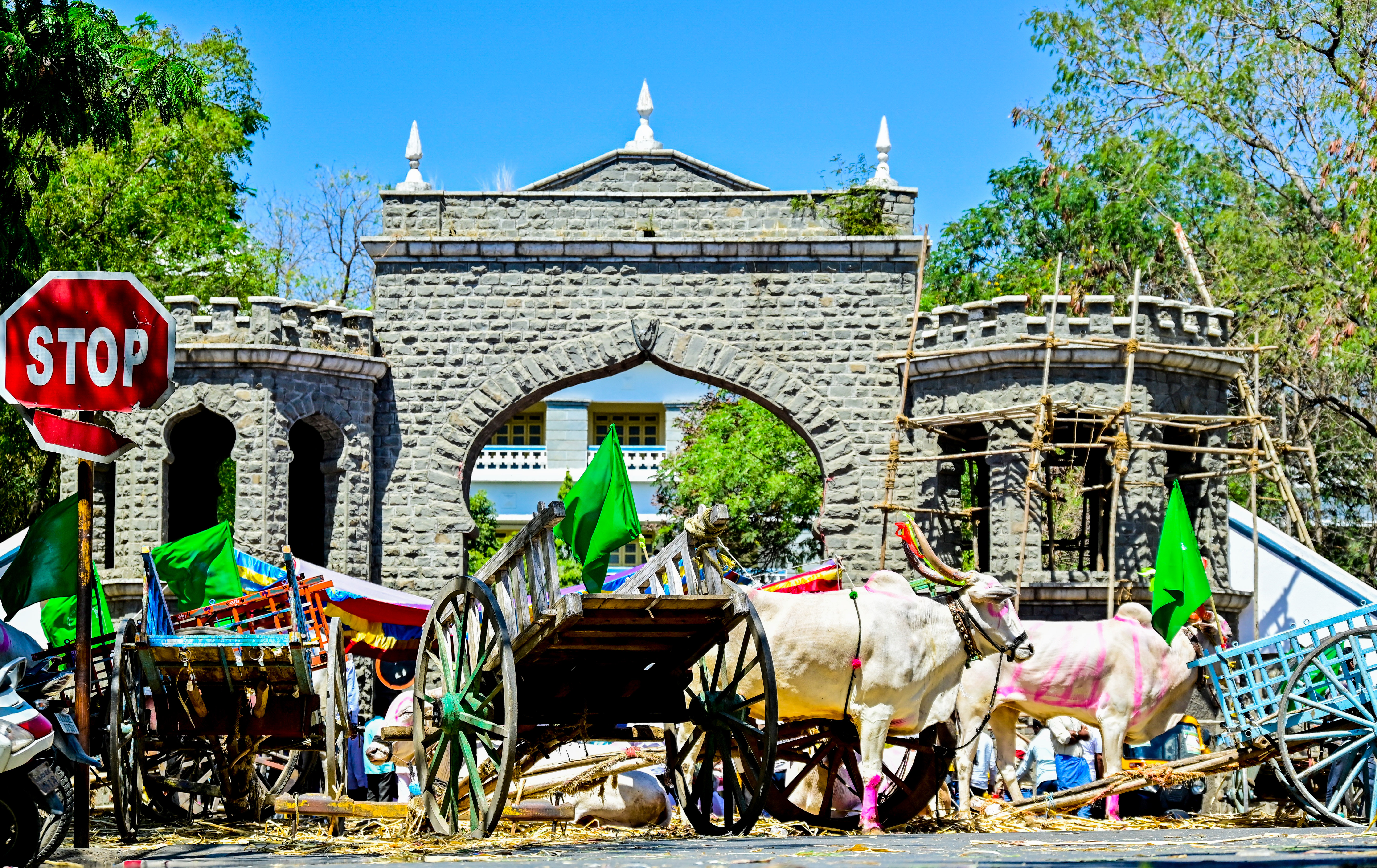ನೆಟೆ ರೋಗ ಬಾಧಿತ ತೊಗರಿಗೆ ಪರಿಹಾರಕ್ಕೆ ಆಗ್ರಹಿಸಿ ನಡೆದ ಪ್ರತಿಭಟನೆಯಲ್ಲಿ ಕಲಬುರಗಿಯ ಜಿಲ್ಲಾಧಿಕಾರಿ ಕಚೇರಿ ಎದುರು ಬೀಡುಬಿಟ್ಟಿದ್ದ ರೈತರ ಎತ್ತಿನ ಬಂಡಿಗಳು...