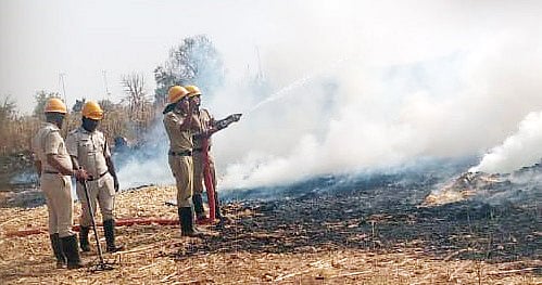 ಹರಪನಹಳ್ಳಿ: 10 ಬಣವೆ ಮೆಕ್ಕೆಜೋಳ ಮೇವು ಭಸ್ಮ 