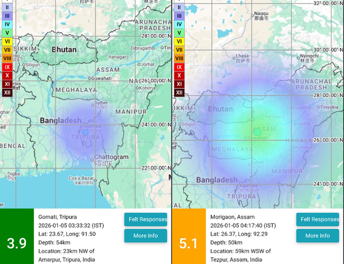 Earthquake: ಅಸ್ಸಾಂನಲ್ಲಿ 5.1, ತ್ರಿಪುರಾದಲ್ಲಿ 3.9 ತೀವ್ರತೆಯ ಭೂಕಂಪ