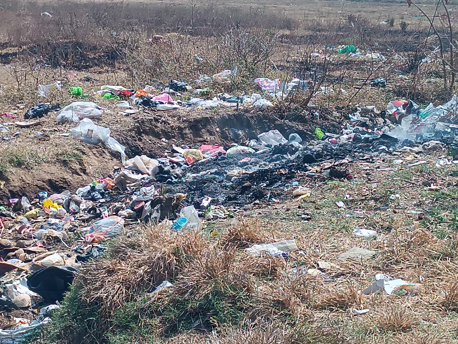 ರಸ್ತೆ ಬದಿ ಕಸಕ್ಕೆ ಬೆಂಕಿ ಹಾಕಿರುವುದು