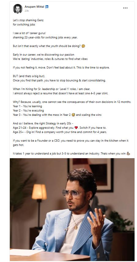 ಅನುಪಮ್ ಮಿತ್ತಲ್ ಹಂಚಿಕೊಂಡ ಪೋಸ್ಟ್‌