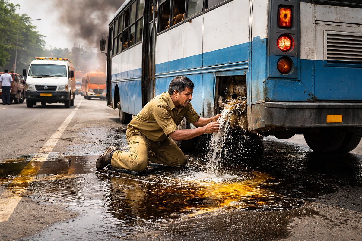 ಔರಾದ್ | ಬಸ್ ಡೀಸೆಲ್ ಟ್ಯಾಂಕ್ ಸೋರಿಕೆ: ಚಾಲಕನ ಸಮಯ ಪ್ರಜ್ಞೆಯಿಂದ ತಪ್ಪಿದ ಅವಘಡ