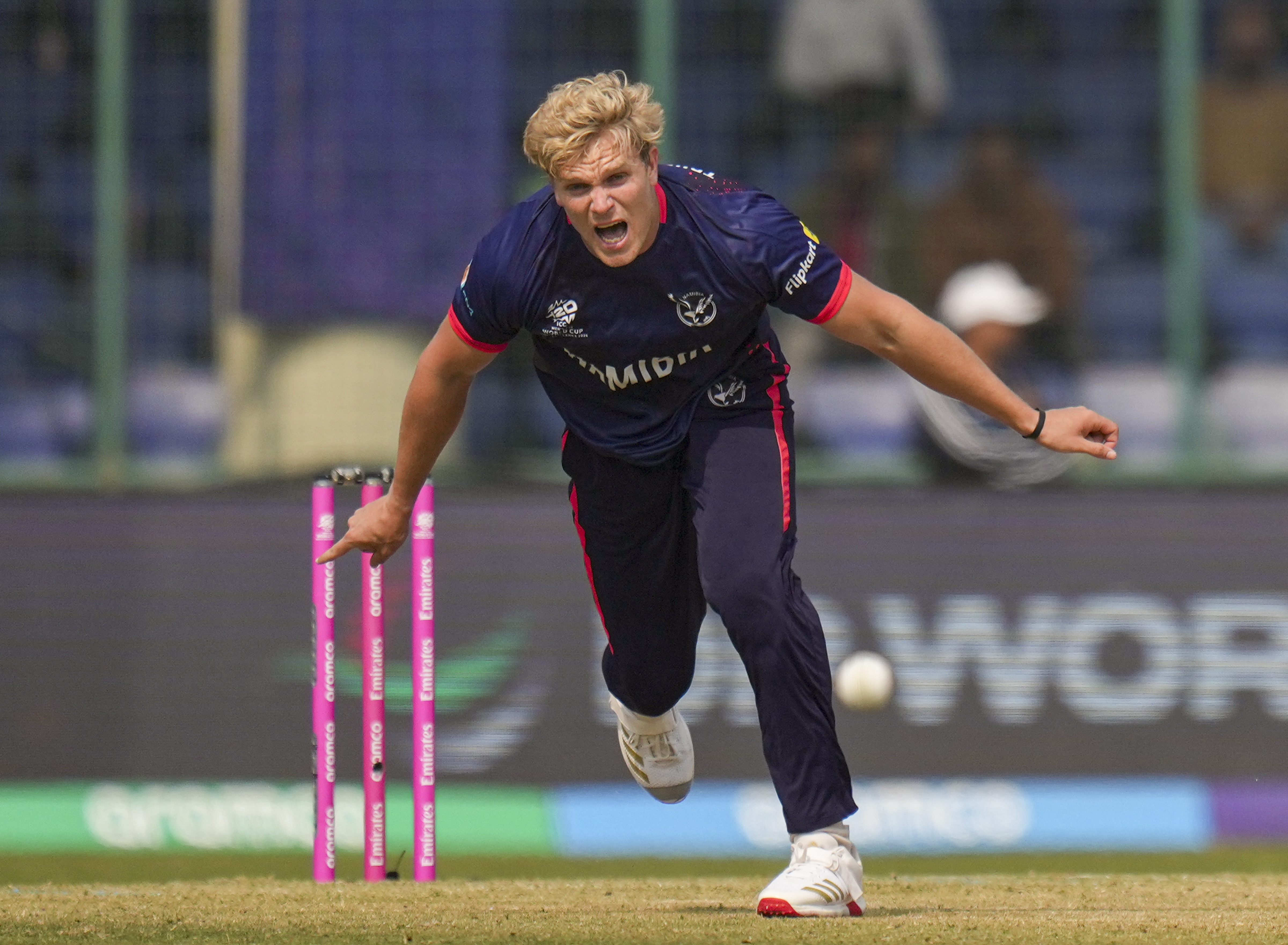 ನಮಿಬಿಯಾ ತಂಡದ ಬೌಲರ್‌ ರುಬೆನ್ ಟ್ರಂಪಲ್‌ಮ್ಯಾನ್  –ಪಿಟಿಐ ಚಿತ್ರ