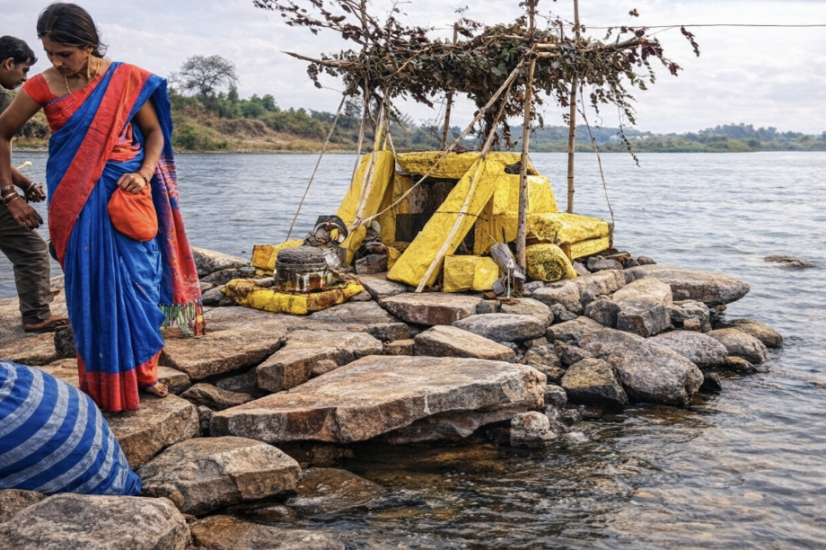 ಎಚ್. ಮುಟಗೆರೆ ಗ್ರಾಮದ ರಾಮಲಿಂಗೇಶ್ವರ ದೇವಾಲಯದ ಸಮೀಪ ಹರಿಯುವ ಕಪಿಲಾ ನದಿ ಮಧ್ಯೆ ಇರುವ ಶ್ರೀರಾಮಚಂದ್ರನ ಪಾದುಕೆ