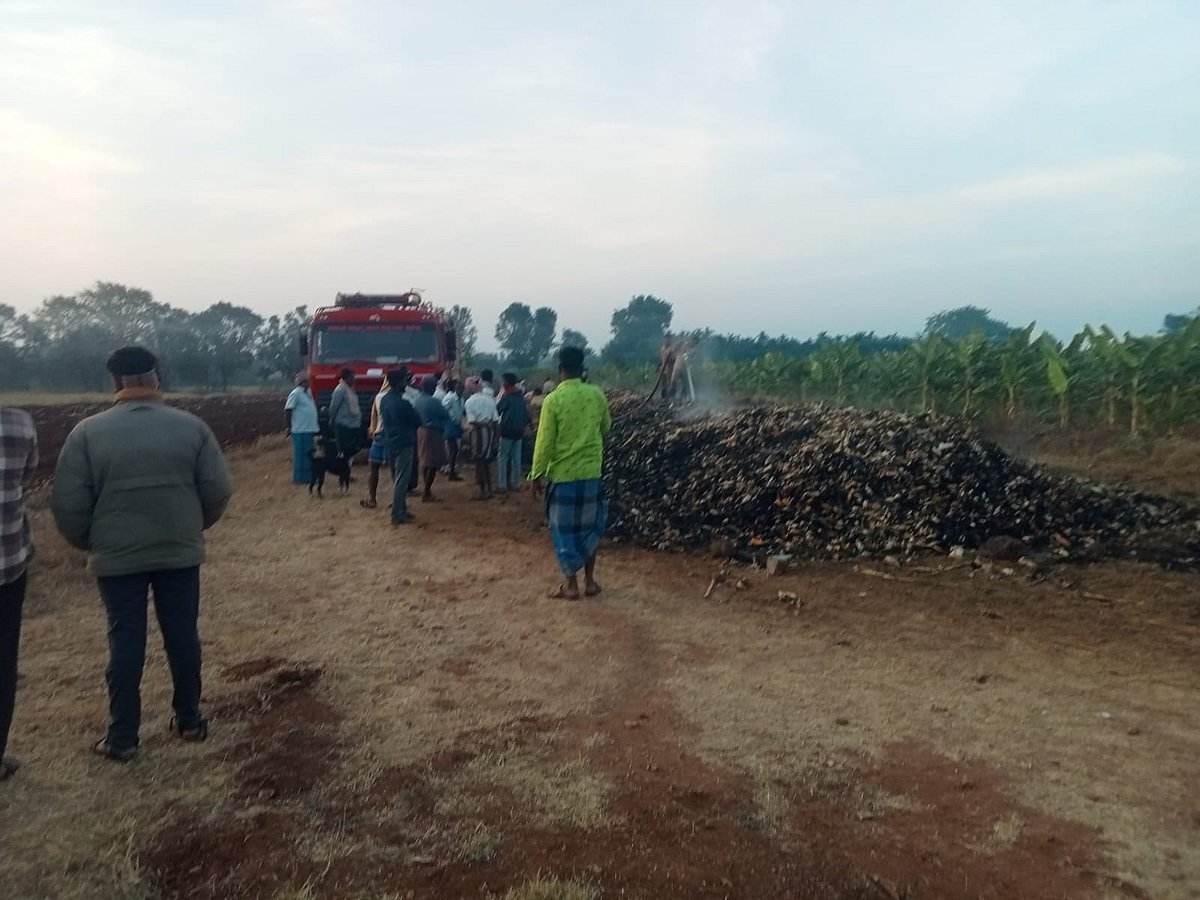 ಸಿರಿಗೆರೆ: ಮೆಕ್ಕೆಜೋಳದ ರಾಶಿಗೆ ಬೆಂಕಿ