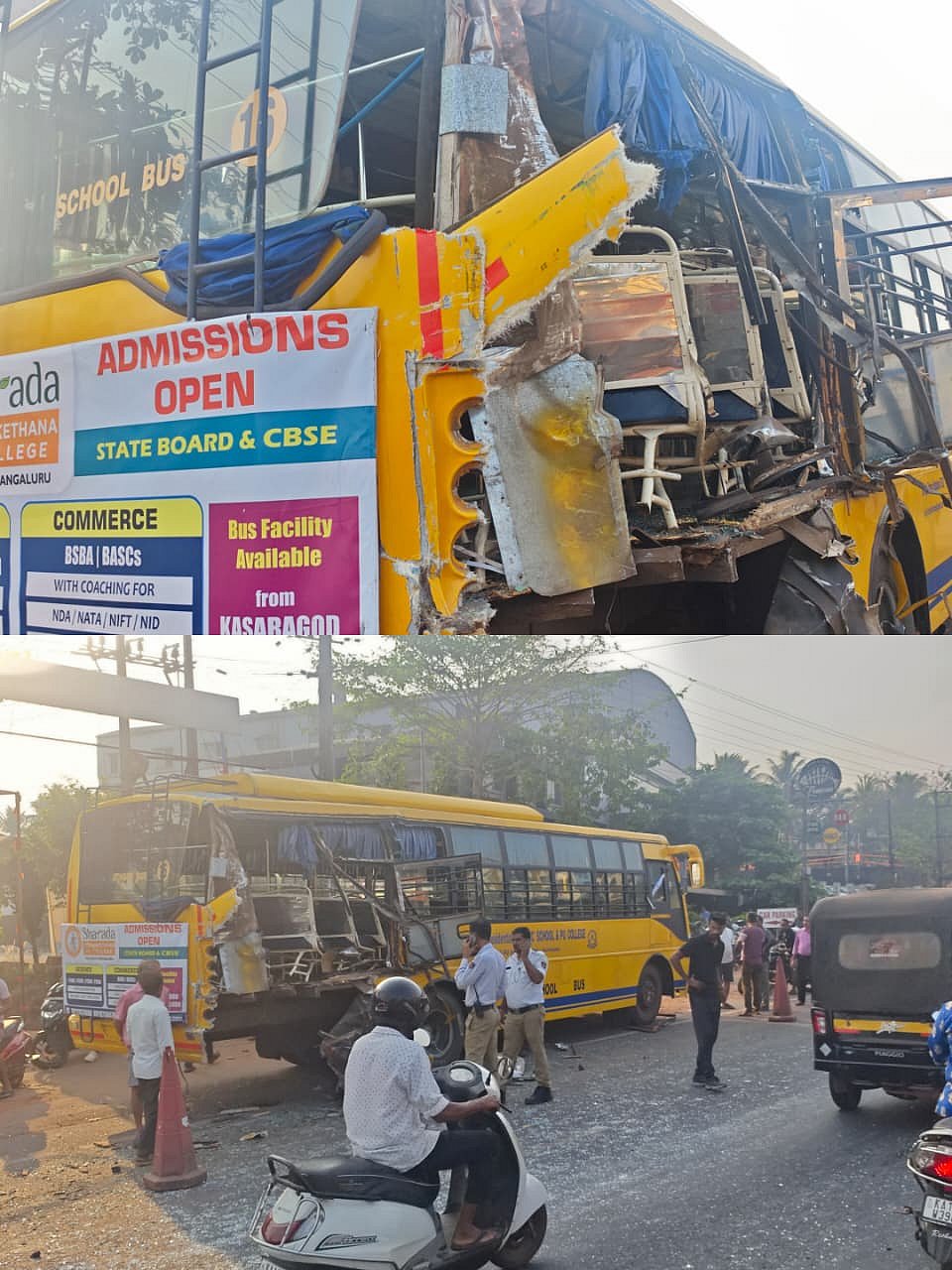 ಉಳ್ಳಾಲ: ಖಾಸಗಿ ಶಾಲೆ ಬಸ್‌ಗೆ ಮೀನಿನ ಕ್ಯಾಂಟರ್ ಡಿಕ್ಕಿ