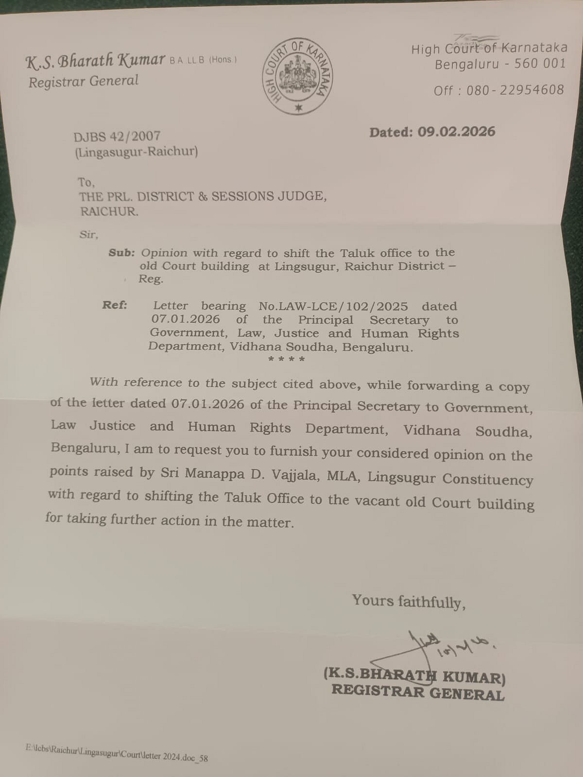 ಲಿಂಗಸುಗೂರು: ಹಳೆ ಕೋರ್ಟ್ ಕಟ್ಟಡಕ್ಕೆ ತಾಲ್ಲೂಕು ಸೌಧ ಸ್ಥಳಾಂತರ?