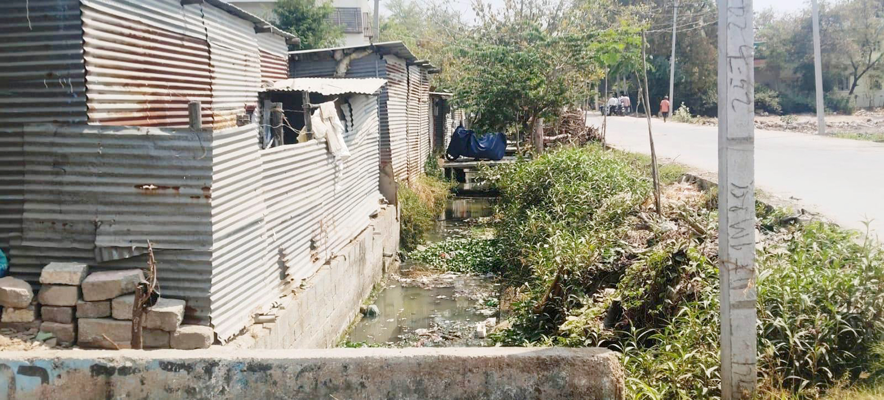 ಸಿಂಧನೂರು ನಗರದ 40ನೇ ವಿತರಣಾ ಕಾಲುವೆಯ ಪಕ್ಕದಲ್ಲಿ ನಿರಾಶ್ರಿತರು ಶೆಡ್‍ಗಳನ್ನು ಹಾಕಿಕೊಂಡು ವಾಸ ಮಾಡುತ್ತಿದ್ದಾರೆ