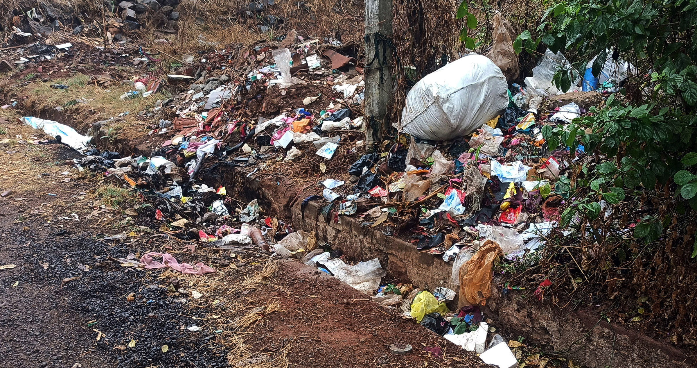 ಸೋಮವಾರಪೇಟೆ ಮಹಿಳಾ ಸಮಾಜದ ರಸ್ತೆಯ ಬದಿಯಲ್ಲಿ ಸುತ್ತಲಿನ ಕಸ ಬಿಸಾಡುತ್ತಿರುವುದರಿಂದ ಚರಂಡಿ ಪ್ಲಾಸ್ಟಿಕ್ ತ್ಯಾಜ್ಯದಿಂದ ಭರ್ತಿಯಾಗಿದೆ