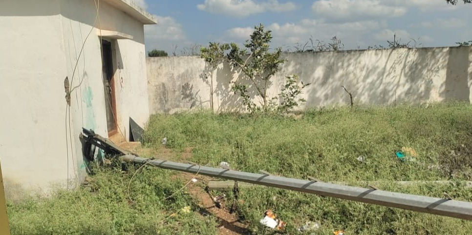 ಶಾಲೆ ಆವರಣದಲ್ಲಿ ಕಸ ಬೆಳೆದಿರುವುದು 