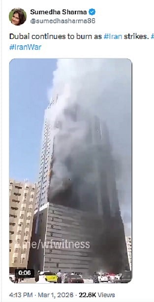 ದುಬೈ ಹೊತ್ತಿ ಉರಿಯುತ್ತಿದೆ ಎಂಬುದಾಗಿ ಹರಿದಾಡುತ್ತಿರುವುದು ಹಳೇ ವಿಡಿಯೊ