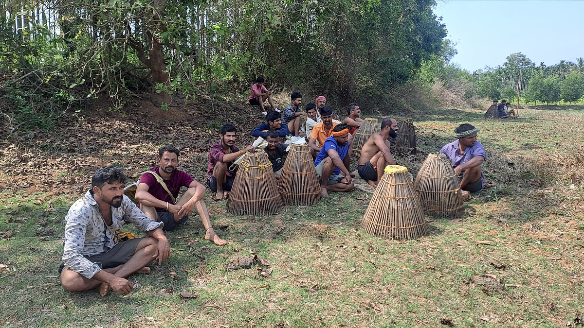 ಸೊರಬ | ಜನಪದ ಕ್ರೀಡೆ ಕೆರೆಬೇಟೆ ಪರ್ವ ಶುರು: ಮೀನು ಹಿಡಿಯಲು ಉತ್ಸುಕರಾದ ಹಳ್ಳಿಗರು