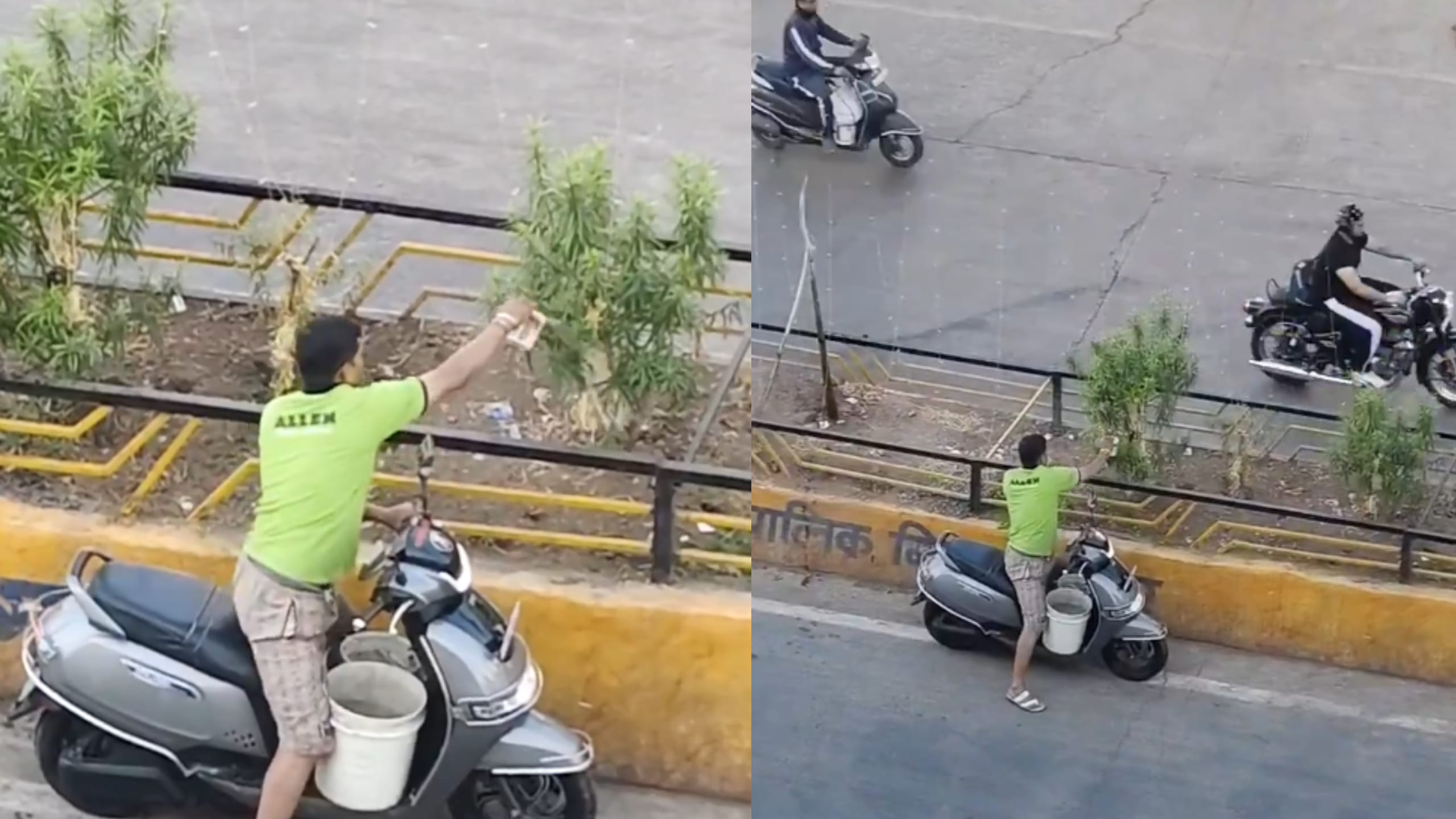 ವಿಡಿಯೊ: ಡಿವೈಡರ್‌ನಲ್ಲಿನ ಗಿಡಗಳಿಗೆ ನೀರೆರೆದು ಗಮನ ಸೆಳೆದ ಯುವಕ