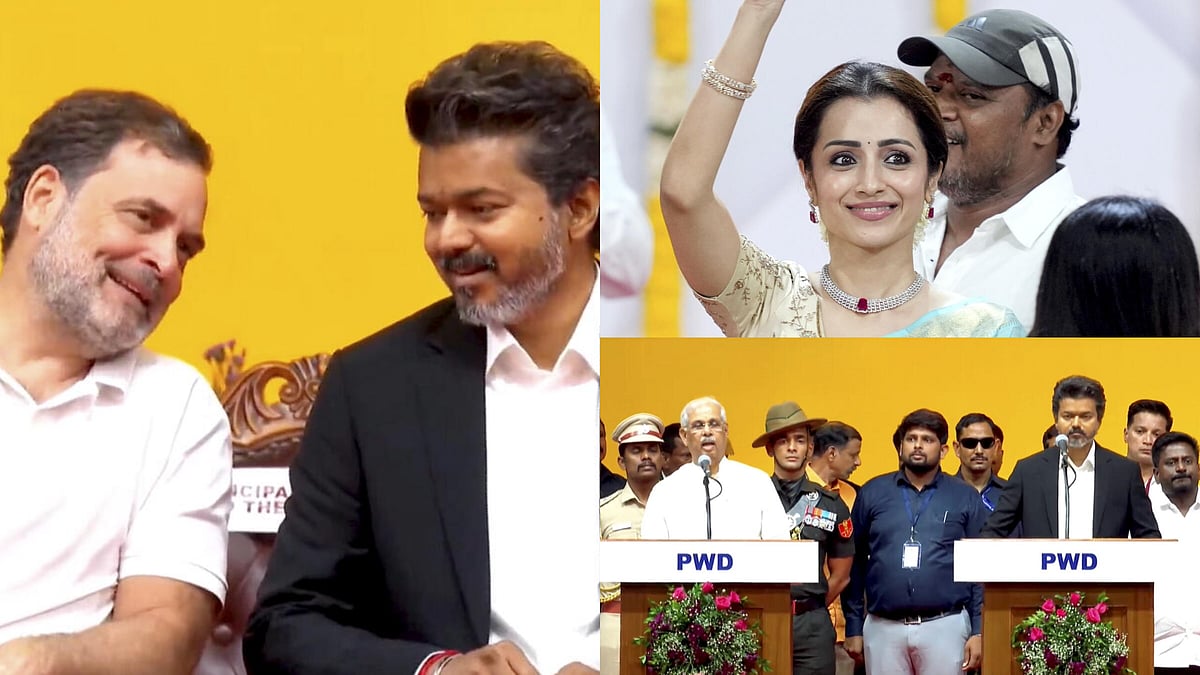 Photos| ಮುಖ್ಯಮಂತ್ರಿಯಾಗಿ ವಿಜಯ್ ಪ್ರಮಾಣ: ತ್ರಿಶಾ, ರಾಹುಲ್‌ ಸೇರಿ ಗಣ್ಯರು ಭಾಗಿ