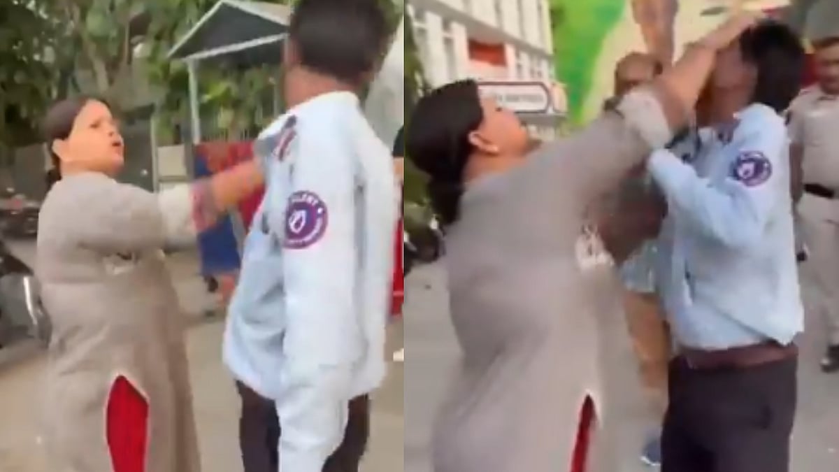 Video | ಪೊಲೀಸರ ಎದುರೇ ಭದ್ರತಾ ಸಿಬ್ಬಂದಿ ಮೇಲೆ ಮಹಿಳೆ ಹಲ್ಲೆ: ಆಗಿದ್ದೇನು?