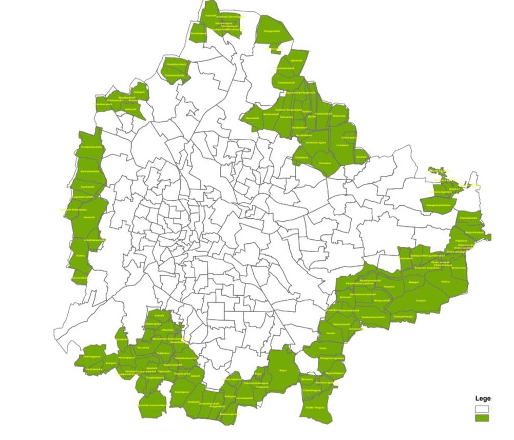 ಜಲಮಂಡಳಿ ಕಾವೇರಿ ನೀರು ಪೂರೈಸಬೇಕಾದ 110 ಹಳ್ಳಿಗಳ ನಕ್ಷೆ
