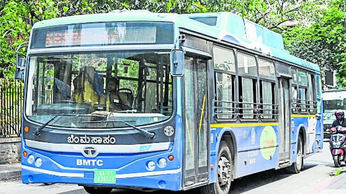 Bengaluru Metropolitan Transport Corporation (BMTC) bus and staff discussing salary issues