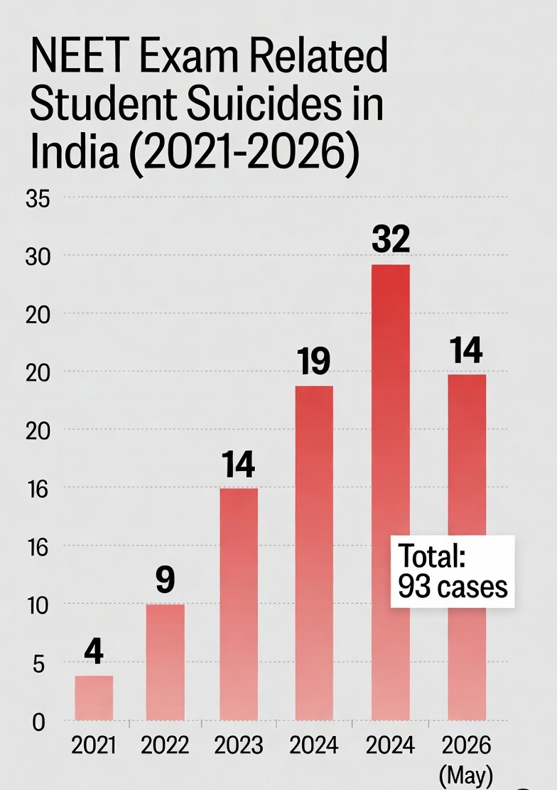ಇಂಡಿಯಾ ಟುಡೇ ವರದಿ ಆಧಾರದ ಅನ್ವಯ 2021 ರಿಂದ 2026ರ ಅವಧಿಯಲ್ಲಿ ನೀಟ್ ಸಂಬಂಧಿತ ಸಾವುಗಳ ಸಂಖ್ಯೆ