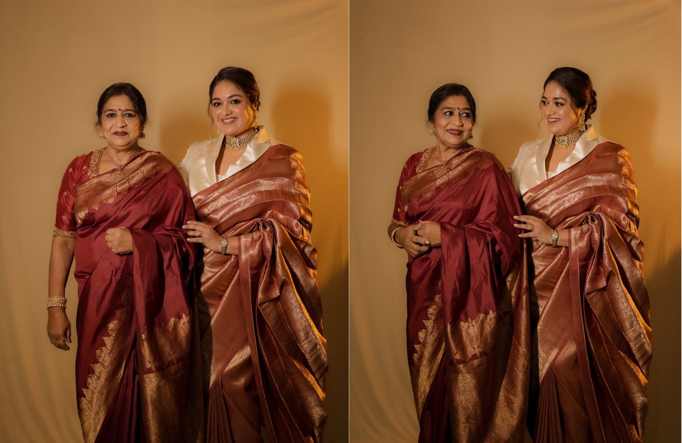 ಮೇಘನಾ ರಾಜ್ ಹಾಗೂ ಅವರ ತಾಯಿ ಪ್ರಮೀಳಾ ಜೋಷಾಯ್ ಅವರು ಈ ಕಾರ್ಯಕ್ರಮದಲ್ಲಿ ರೇಷ್ಮೆ ಸೀರೆ ಧರಿಸಿ ಗಮನ ಸೆಳೆದಿದ್ದಾರೆ.