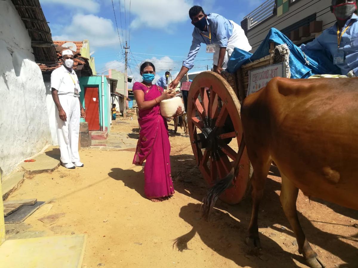 ಎತ್ತಿನ ಗಾಡಿ ಮೂಲಕ ಆಹಾರ ಪದಾರ್ಥ ವಿತರಣೆ