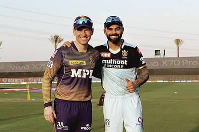 ಕೆಕೆಆರ್ ನಾಯಕ ಏಯಾನ್ ಮಾರ್ಗನ್ ಜೊತೆ ವಿರಾಟ್ ಕೊಹ್ಲಿ