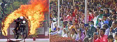 ಬೆಂಗಳೂರಿನ ಎಎಸ್‌ಸಿ ಕೇಂದ್ರ ಮತ್ತು ಕಾಲೇಜಿನ (ಎಎಸ್‌ಸಿ) 262ನೇ ಸ್ಥಾಪನಾ ದಿನ ಮತ್ತು 11ನೇ ಪುನರ್‌ ಮಿಲನದ ಕಾರ್ಯಕ್ರಮದ ಅಂಗವಾಗಿ ಗುರುವಾರ ಆರ್ಮಿ ಸರ್ವೀಸ್‌ ಕಾರ್ಪ್ಸ್‌ನ (ಎಎಸ್‌ಸಿ) ‘ಟಾರ್ನೆಡೋಸ್‌’ ತಂಡದ ಸೈನಿಕರು ಬೈಕ್ ಸಾಹಸ ಪ್ರದರ್ಶಿಸಿದರು -ಪ್ರಜಾವಾಣಿ ಚಿತ್ರ/ ರಂಜು ಪಿ