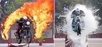 ಬೆಂಗಳೂರಿನ ಎಎಸ್‌ಸಿ ಕೇಂದ್ರ ಮತ್ತು ಕಾಲೇಜಿನ (ಎಎಸ್‌ಸಿ) 262ನೇ ಸ್ಥಾಪನಾ ದಿನ ಮತ್ತು 11ನೇ ಪುನರ್‌ ಮಿಲನದ ಕಾರ್ಯಕ್ರಮದ ಅಂಗವಾಗಿ ಗುರುವಾರ ಆರ್ಮಿ ಸರ್ವೀಸ್‌ ಕಾರ್ಪ್ಸ್‌ನ (ಎಎಸ್‌ಸಿ) ‘ಟಾರ್ನೆಡೋಸ್‌’ ತಂಡದ ಸೈನಿಕರು ಬೈಕ್ ಸಾಹಸ ಪ್ರದರ್ಶಿಸಿದರು -ಪ್ರಜಾವಾಣಿ ಚಿತ್ರ/ ರಂಜು ಪಿ