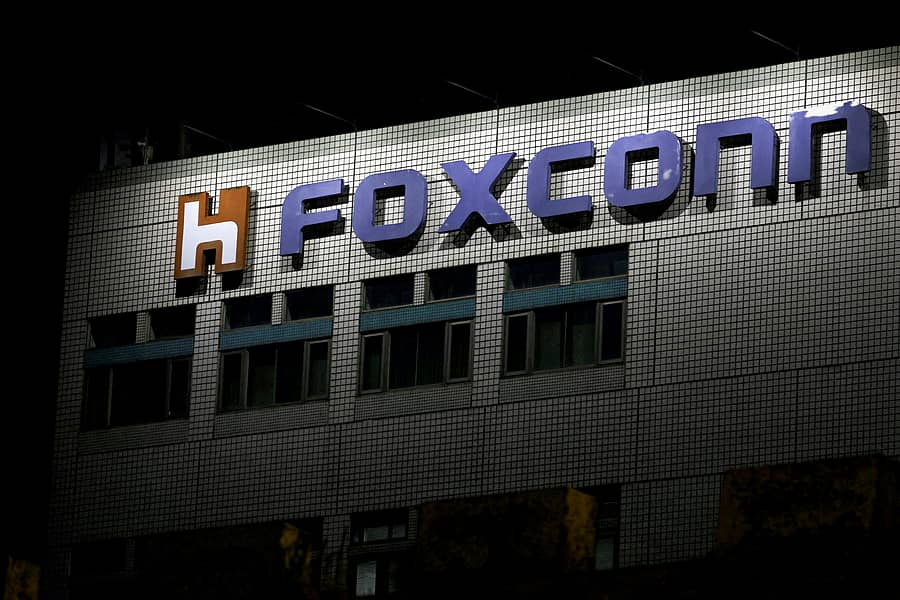 FILE PHOTO: The logo of Foxconn is seen the company's building in Taipei, Taiwan, Nov. 10, 2022. REUTERS/Ann Wang/File Photo