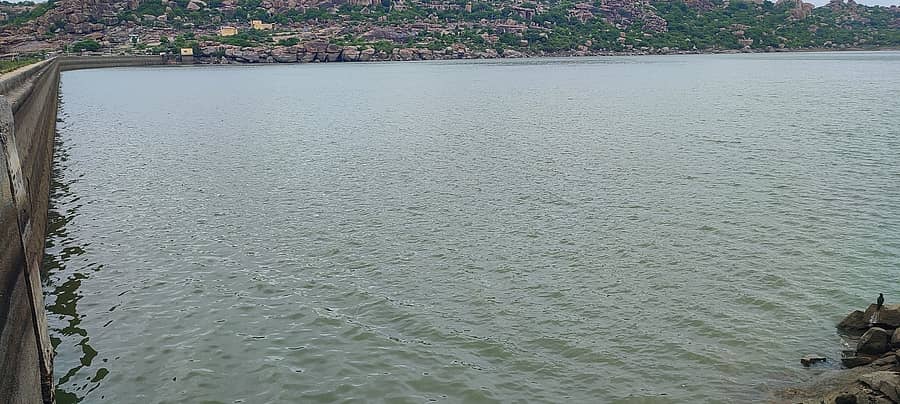 ಗಂಗಾವತಿ ತಾಲ್ಲೂಕಿನ ಸಾಣಾಪುರ ಗ್ರಾಮದ ಕೆರೆ ನೀರು ಹಸಿರು ಬಣ್ಣಕ್ಕೆ ತಿರುಗಿರುವುದು