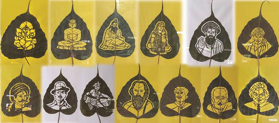 ಮಲ್ಲಿಕಾರ್ಜುನ ಕಮತಗಿ ಅವರ ಕೌಶಲದಲ್ಲಿ ಎಲೆಯ ಮೇಲೆ ಅರಳಿದ ಚಿತ್ರಗಳು