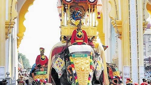 <div class="paragraphs"><p>ಮೈಸೂರಿನ ಜಂಬೂ ಸವಾರಿಯಲ್ಲಿ ಅಂಬಾರಿ ಹೊತ್ತಿದ್ದ ಆನೆ ‘ಅರ್ಜುನ’  ಅರಮನೆಯ ಬಲರಾಮ ದ್ವಾರದ ಮೂಲಕ ರಾಜ ಗಾಂಭೀರ್ಯದಿಂದ ಹೊರಬಂದ ಕ್ಷಣ ( ಸಂಗ್ರಹ ಚಿತ್ರ)</p></div>