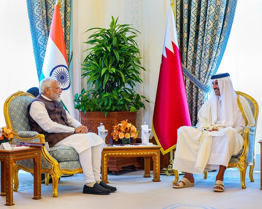 <div class="paragraphs"><p>ಪ್ರಧಾನಿ ನರೇಂದ್ರ ಮೋದಿ ಹಾಗೂ ಕತಾರ್ನ ದೊರೆ ಶೇಖ್ ತಮೀಮ್ ಬಿನ್ ಹಮ್ಮದ್ ಅಲ್ ಥಾಣಿ</p></div>