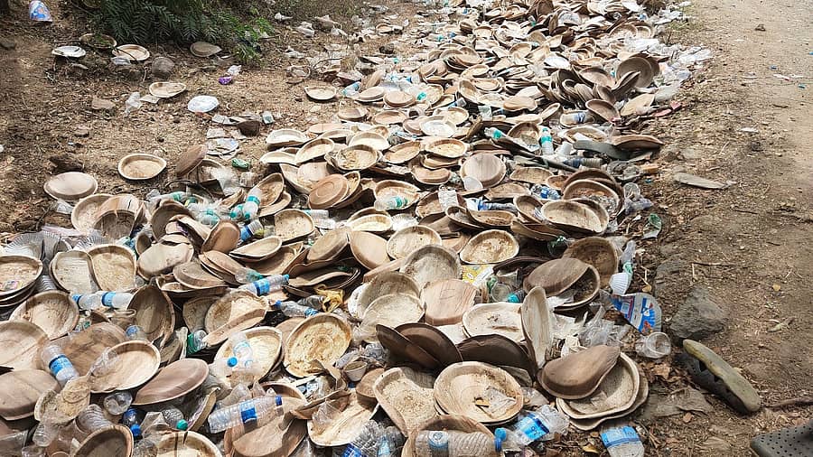 ಪಾದಯಾತ್ರಿಗಳು ಸಾಗುವ ದಾರಿಯಲ್ಲಿ ಪ್ಲಾಸ್ಟಿಕ್‌ ಬಾಟಲಿ ಹಾಗೂ ಊಟದ ತಟ್ಟೆಗಳ ರಾಶಿ ಬಿದ್ದಿರುತ್ತವೆ (ಸಂಗ್ರಹ ಚಿತ್ರ)