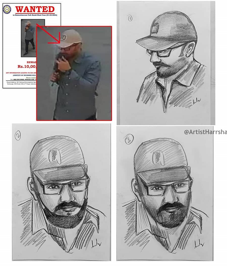 ಕಲಾವಿದ ಹರ್ಷಾ ಬಿಡಿಸಿರುವ ಶಂಕಿತನ ರೇಖಾಚಿತ್ರಗಳು