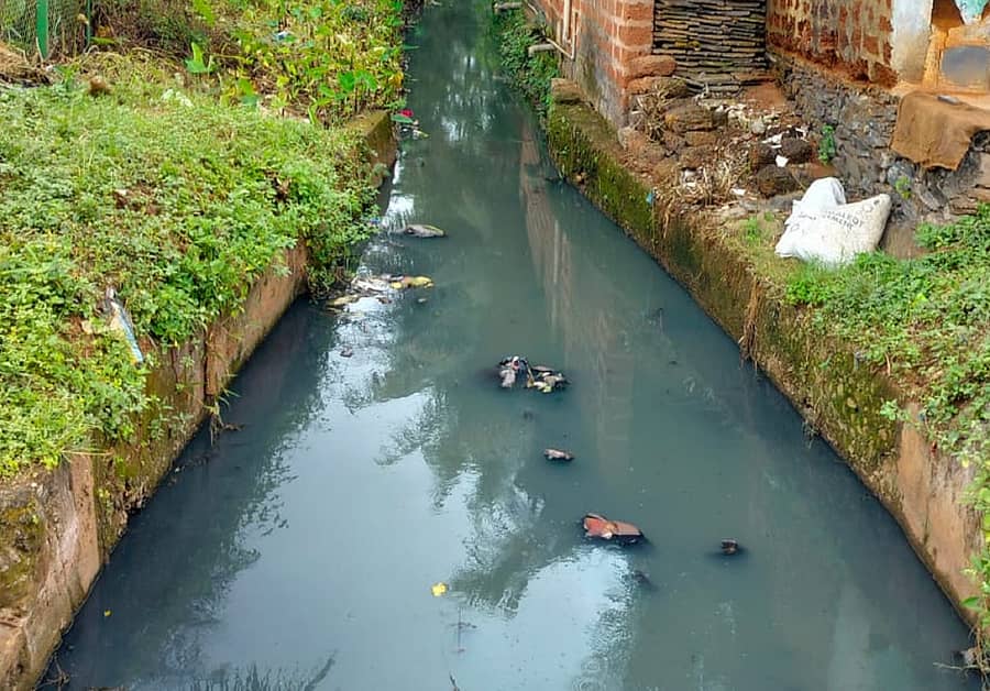 ಶಿರಸಿಯ ಕೋಟೆಕೆರೆ ಬಳಿ ಹೂಳು ತುಂಬಿದ ಚರಂಡಿಯಲ್ಲಿ ತ್ಯಾಜ್ಯ ನೀರು ಸಂಗ್ರಹವಾಗಿದೆ